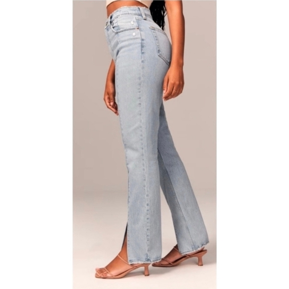 Abercrombie Sz 25‎ The 90s Straight Ultra High Rise Curve Love Split Hem - Picture 2 of 16